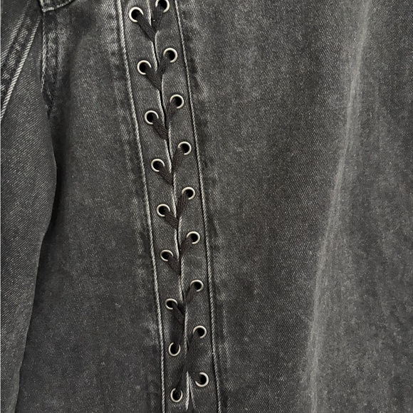 American Eagle Lace Up Washed Black Denim Jacket Women’s Large - Picture 6 of 7